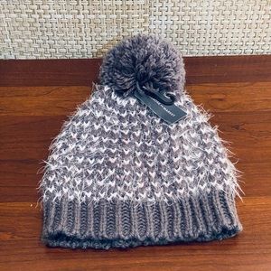 Gray & Pink Sequin Acrylic Knit Pom Beanie by Melrose & Market OSFM